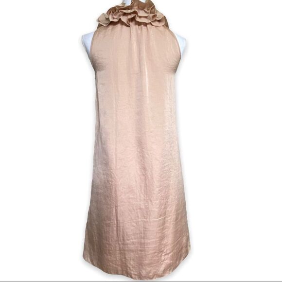 Ann Taylor LOFT Petites Ruffle Neck Satin Shift Dress 6P Cocktail Wedding Guest - Picture 6 of 11